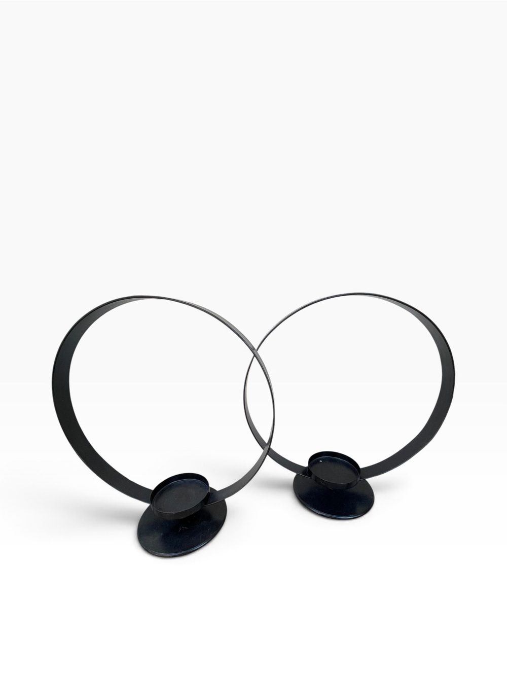 Modern Black Metal Circle Hoop Pillar Candle Holder Set (2) 14.5" Large